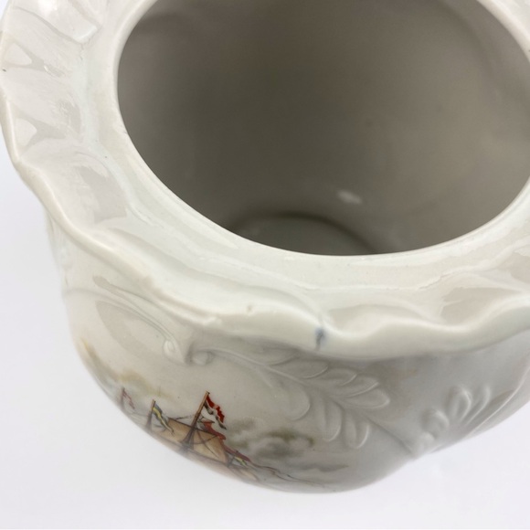 Vintage ceramic lidded jar decorative cannister, sailing ships nautical decor 7" - Picture 9 of 10